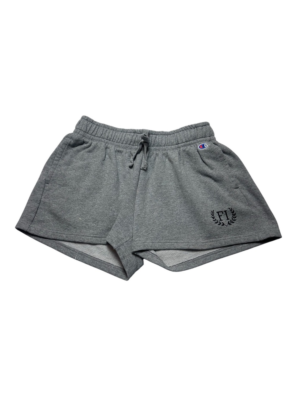 Champion Gray Fleece Athletic Lounge Shorts Embroidered Logo Drawstring Size M
